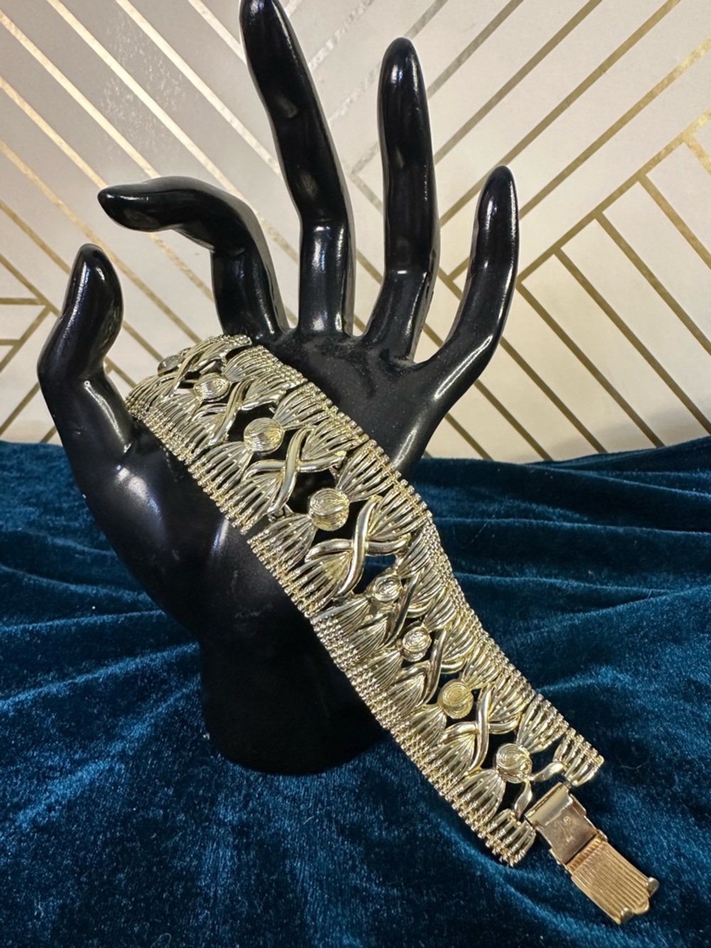 Coro Pegasus Gold Tone Wide Link Bracelet